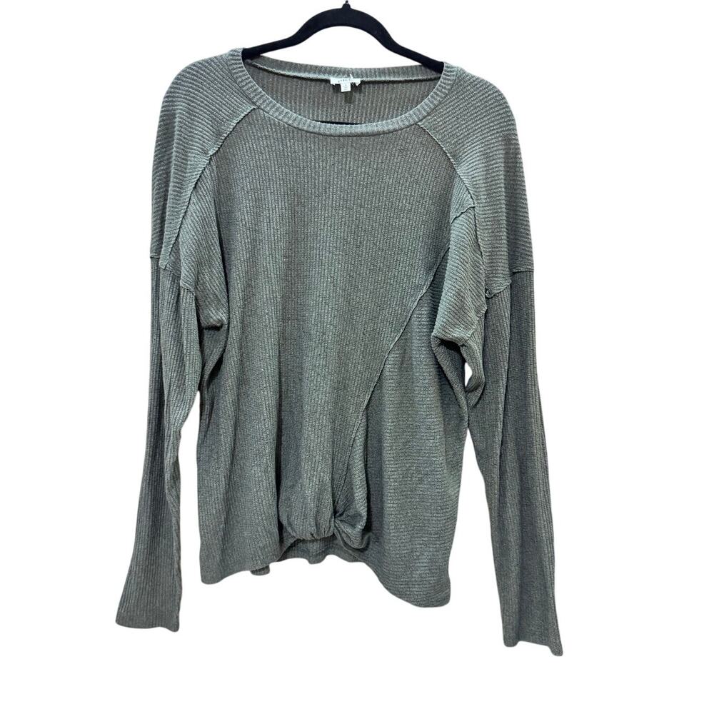BKE Olive Green Waffle Knit Long Sleeve Twist Front Top Women’s Large
